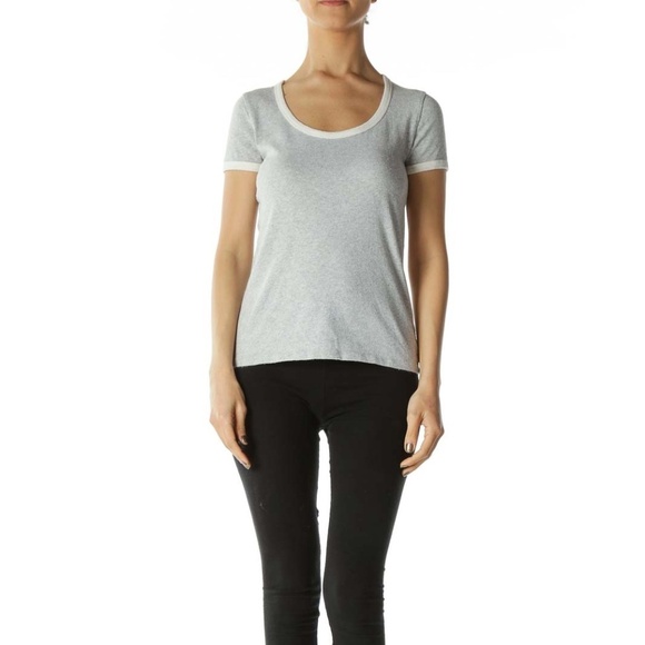 Madewell Tops - Madewell Gray Scoop-Neck Tee with White Neck and Sleeve Bands